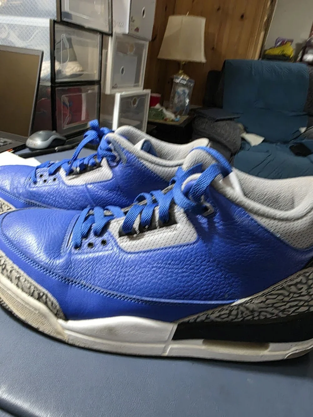 Jordan 3 Uni Blue/Cement Size 12m, Sneakers with Elephant Print Trim